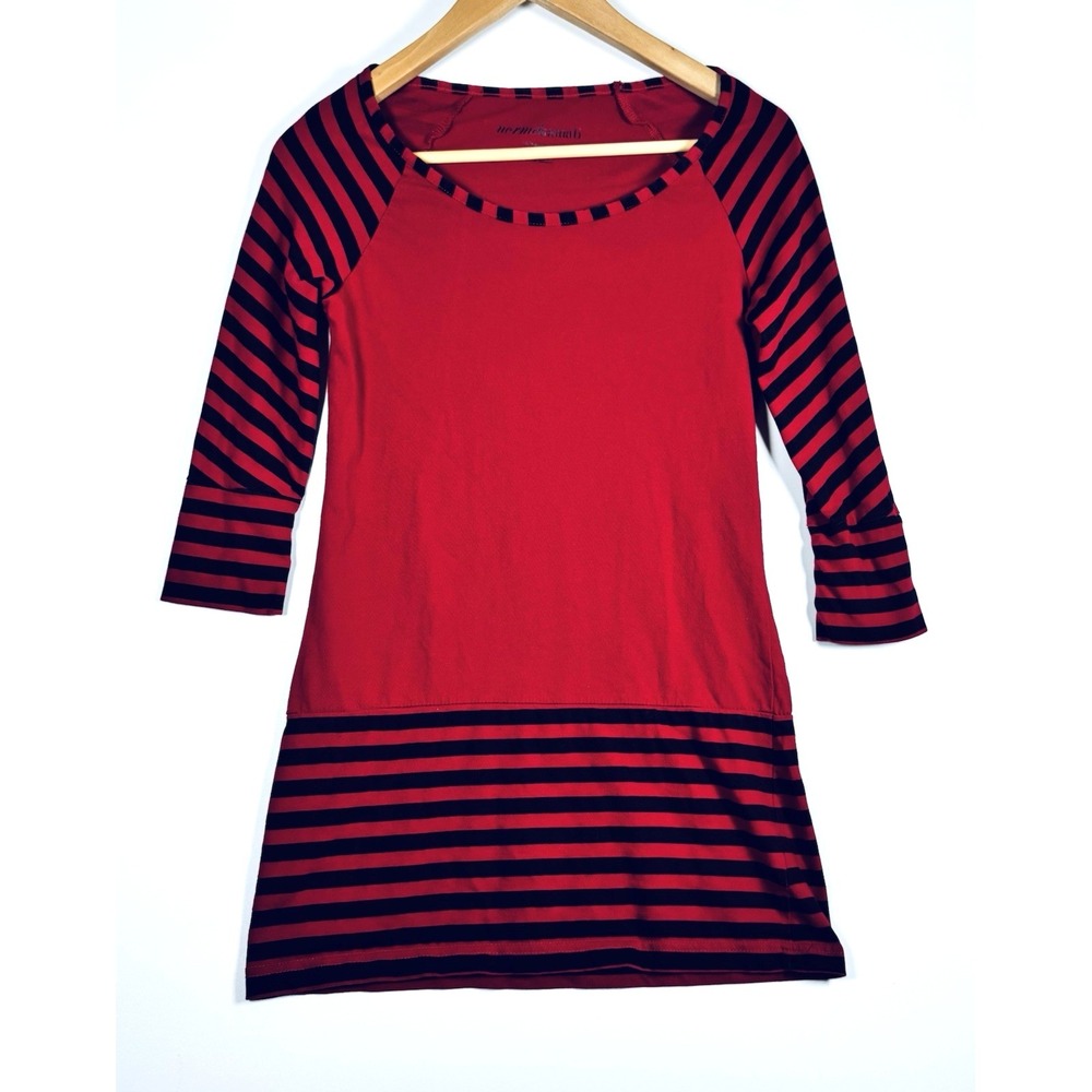 Norma Kamali Tunic Top Womens Small Red Black Stripe Organic Cotton Minimalist